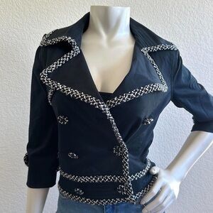 Vintage Marciano Navy and White Blazer with Geometric Trim